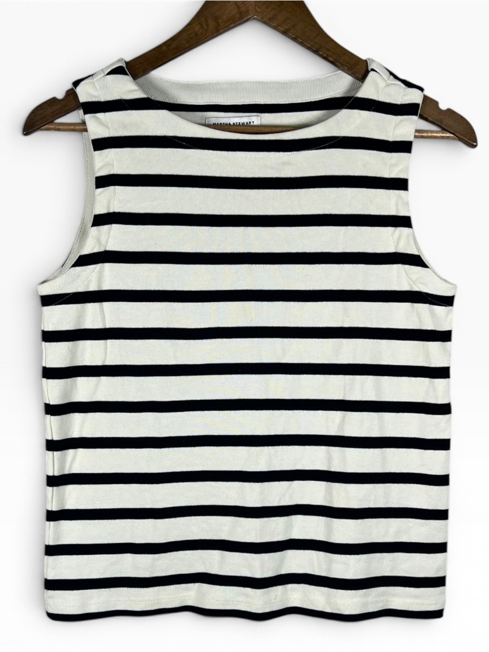 Martha Stewart Collection Black Ivory Striped Top M French Girl Nautical Preppy